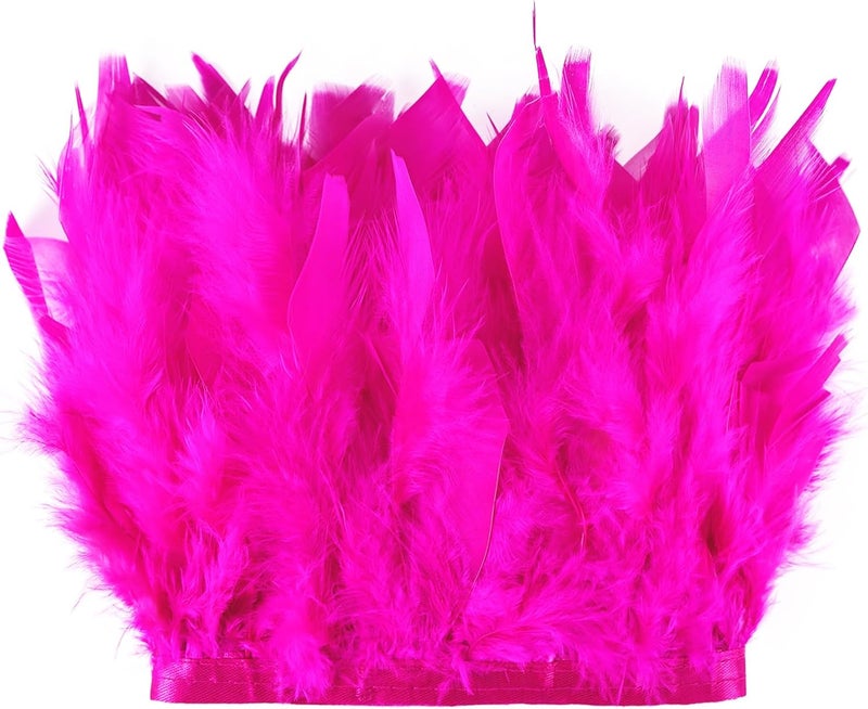 MAOFENG 2 Yards Natural Turkey Feathers Trim Sewing Fringe Fashion Dress Sewing 4-6inch for DIY Handicrafts Costumes Decoration,Hot Pink - Image 1